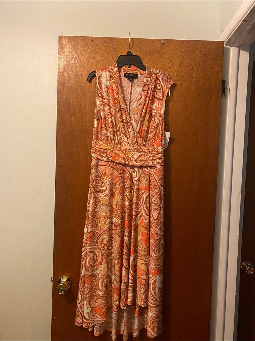 Perceptions Orange Paisley Long Sleeve-Inspired Wrap Dress